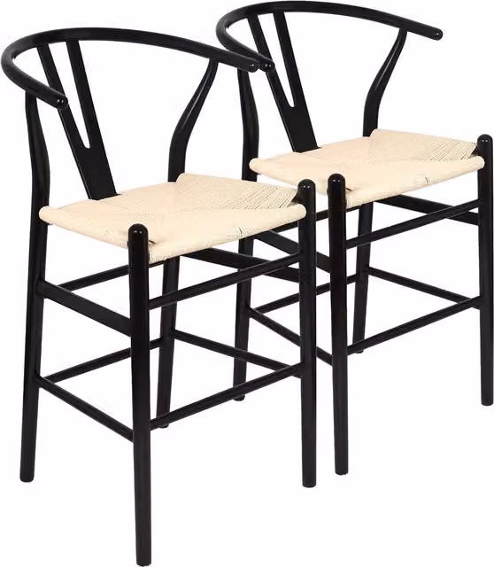 Nicholas Winter Pack of 2 Black Beech Wood Scandinavian Style Bar Stools
