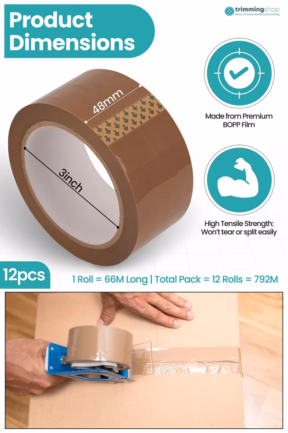 Neel Blue Brown Heavy-Duty BOPP Packing Tape, 12 Rolls, Width: 48 mm, Length: 66 m – 2