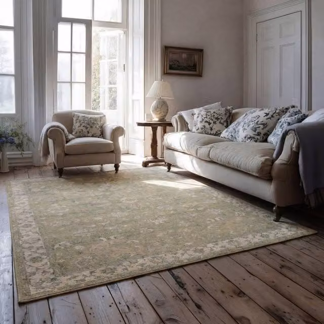 Kukoon Green and Gold Floral Vintage Distressed Machine Washable Rectangular Area Rug W: 240 cm, D: 330 cm – 1