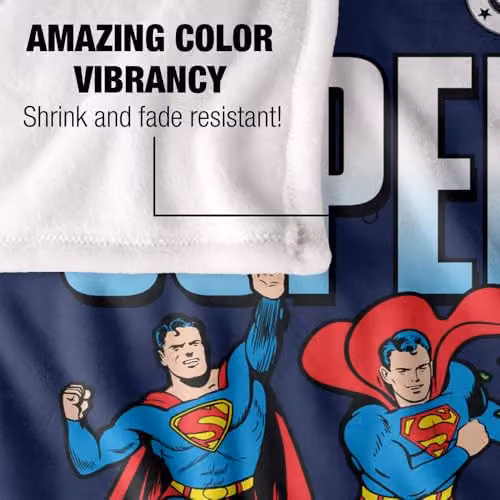 Warner Bros. Superman Across The Years Line Up Super Soft Fleece Throw Blanket, Multicolour, W: 152 cm, D: 127 cm – 3