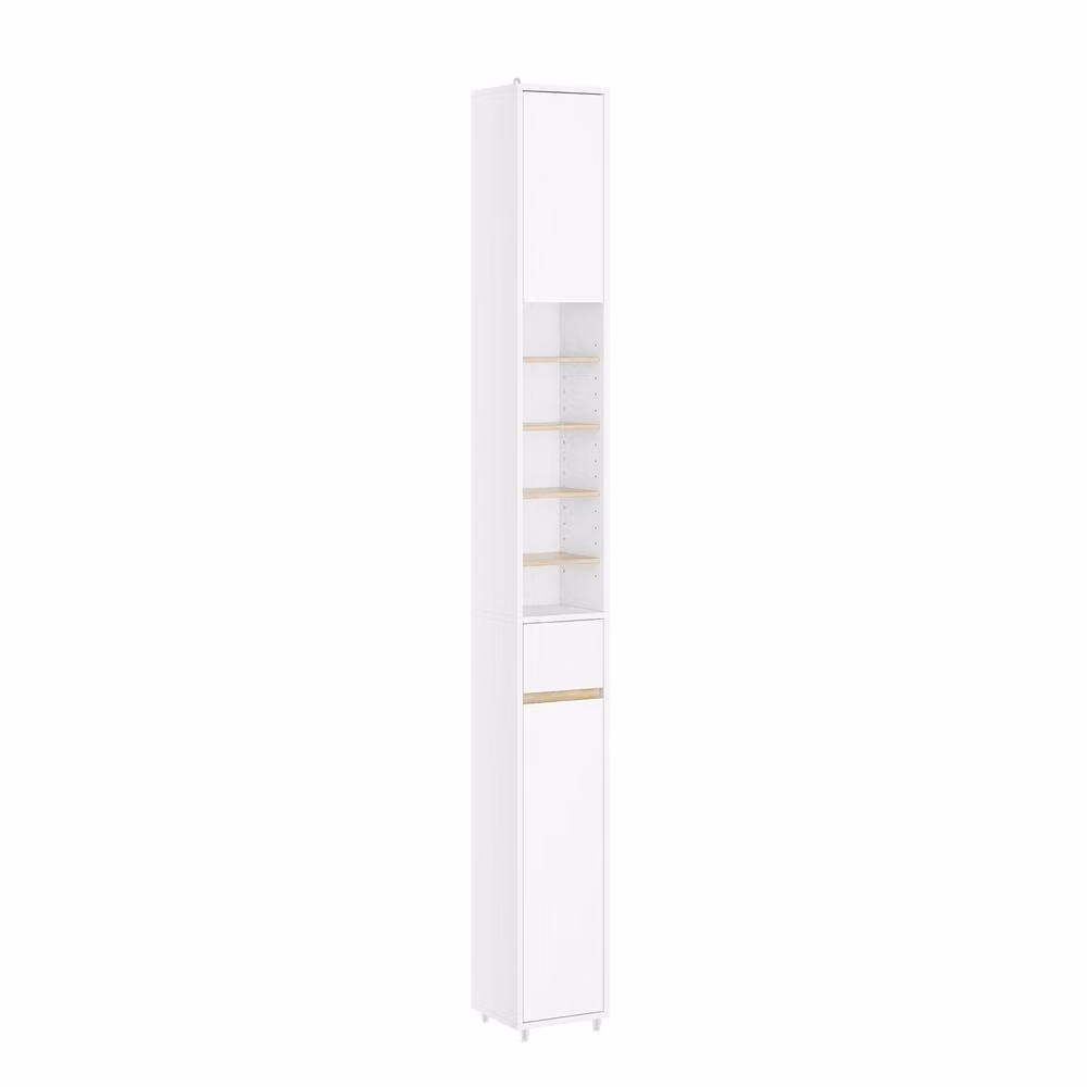 SoBuy Slim Tall Bathroom Cabinet in White MDF with Hinged Doors and Internal Shelves, Height: 180 cm – 2