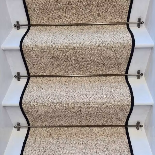 RainbowHome Herringbone Berber Stair Runner in Beige, W: 55 cm, L: 600 cm