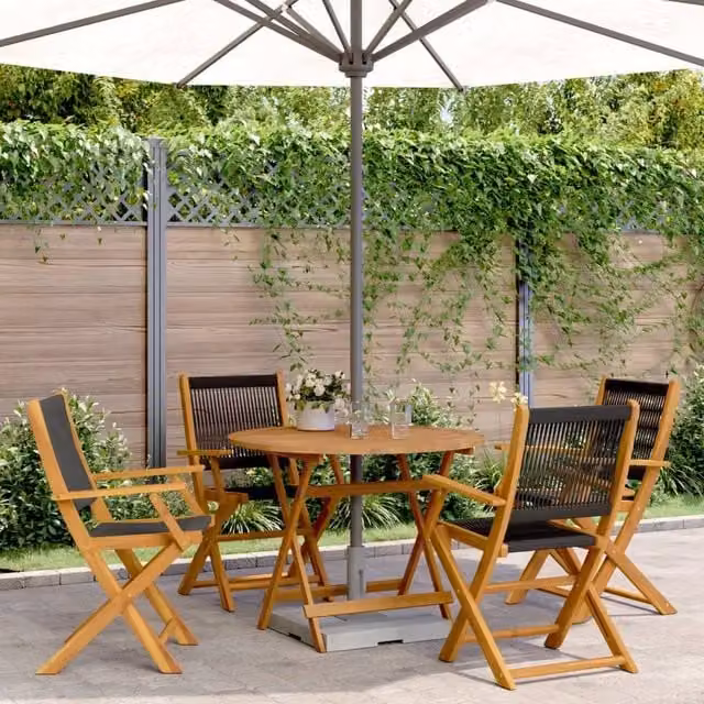 Berkfield Home 5 Piece Garden Dining Set in Black Polypropylene and Brown Acacia Wood