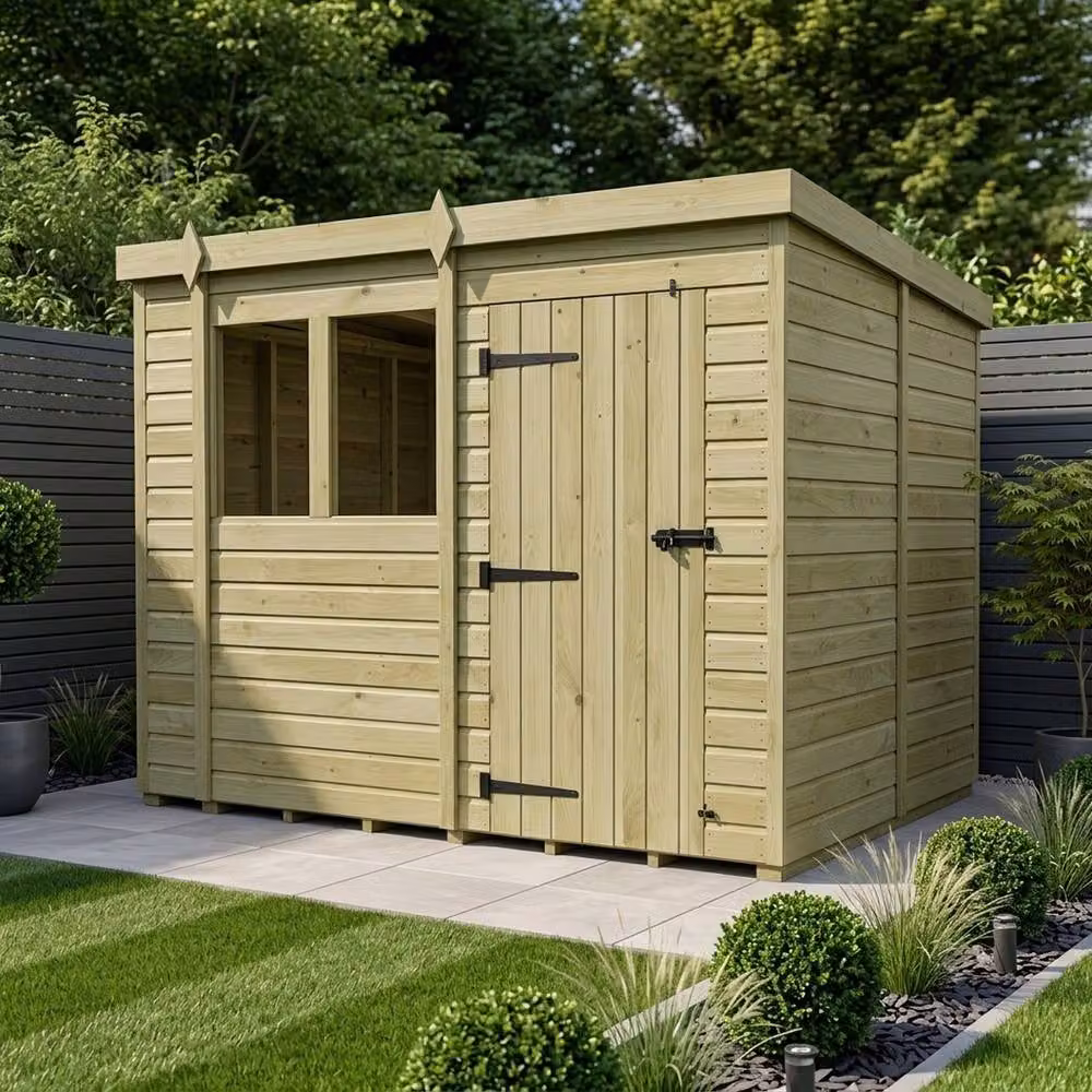 Buttercup Farm Brown Timber Pent Garden Shed with Single Door and Windows, W: 304.8 cm, D: 274 cm, H: 210 cm – 2