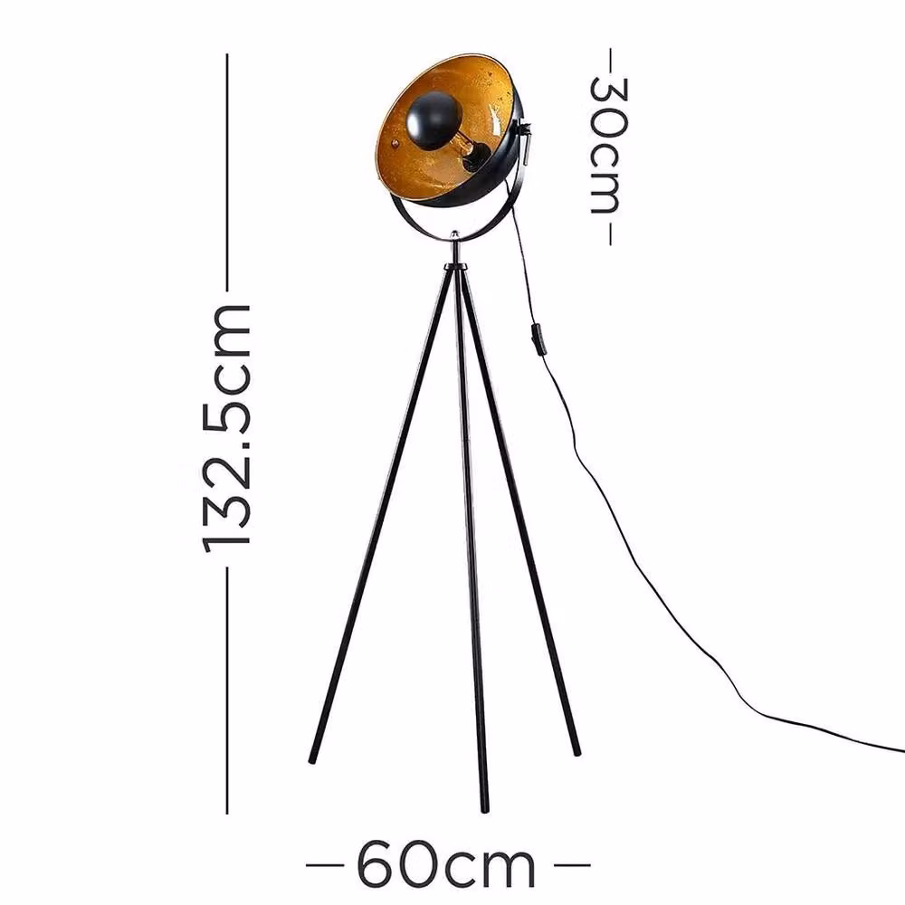 FORGEVIO Modern Photography Style Metal Floor Lamp in Black and Gold/Brass with Bulb Included – 2