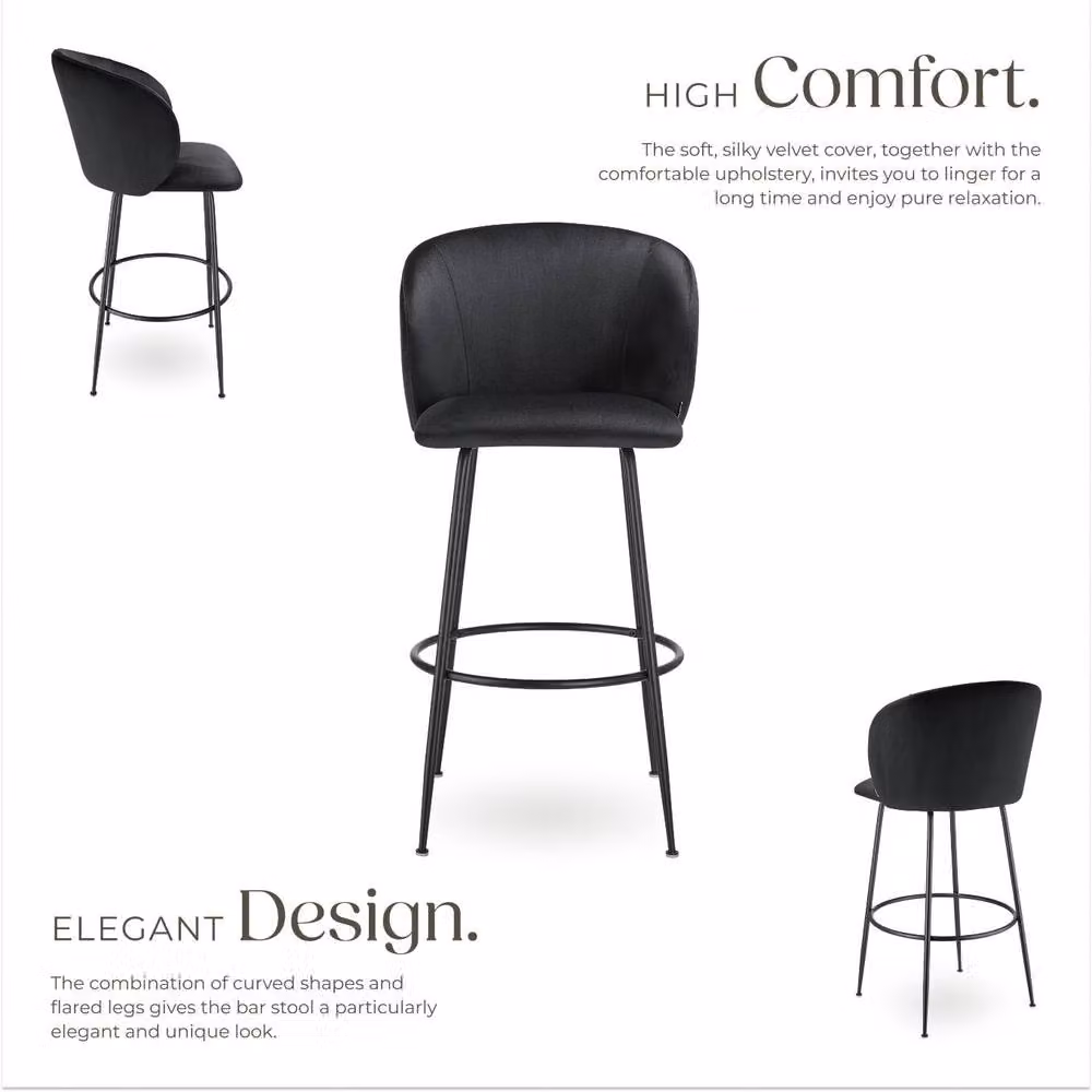tectake Luana Bar Stool Set of 4 in Black Velvet – 3