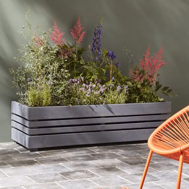 Cerland Geteborg Outdoor Rectangular Wooden Planter in Grey