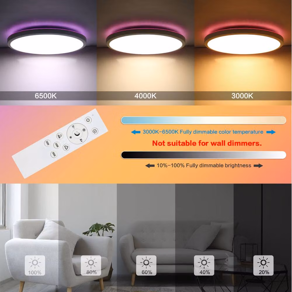 Goeco Round RGBW LED Ceiling Light with Remote Control, IP44 Rated for Bathroom, Kitchen and Bedroom, White – 4
