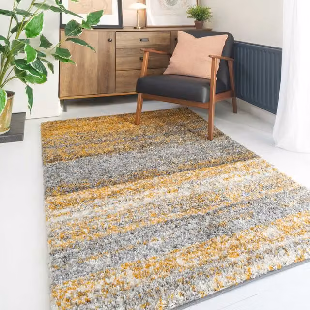 Kukoon Soft Shaggy Rug in Yellow Stripe, W/D/H: 160 x 230 cm – 1