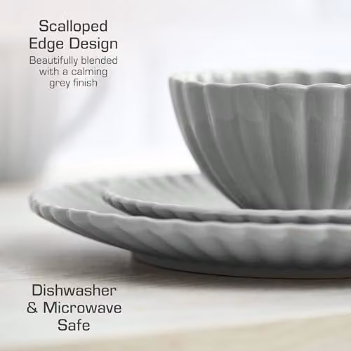 Swan 16 Piece Scallop Edge Stoneware Dinner Set in Grey – 6
