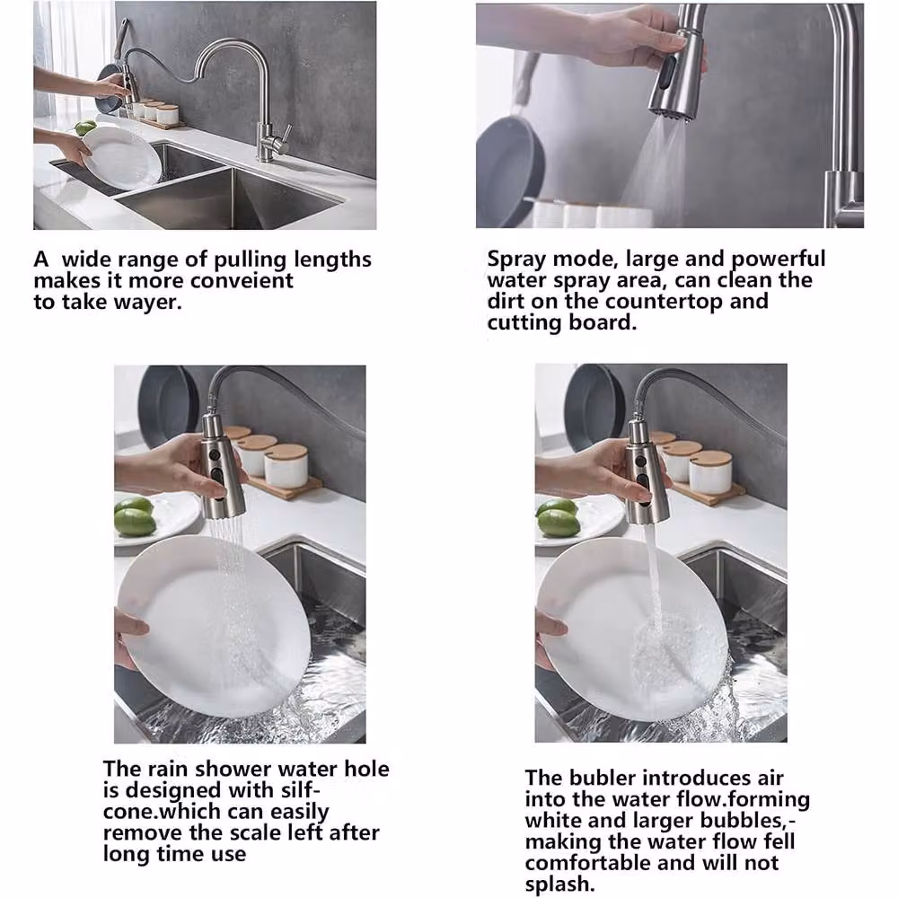 VOGREX Black Single Lever Kitchen Mixer Tap with 360 Degree Swivel and Pull-Out Spray Spout – 2