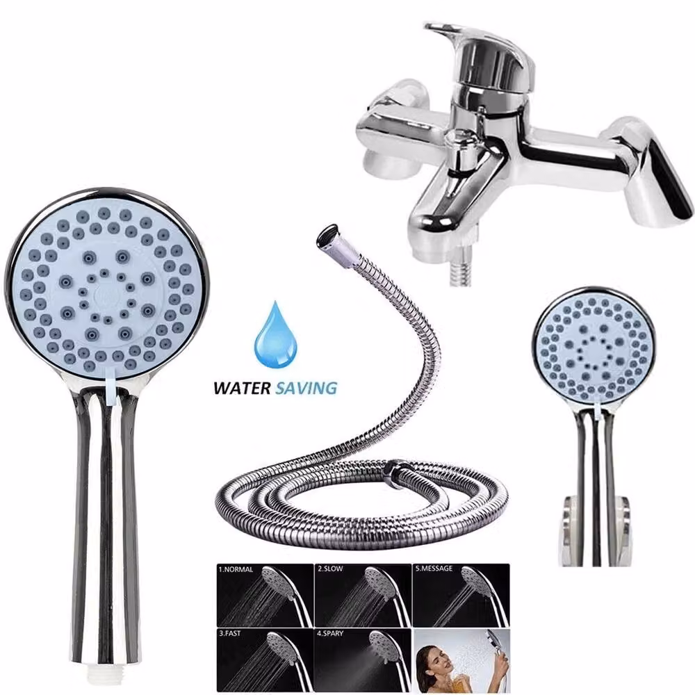 VOGREX Luxury Silver Chrome Brass Single Lever Bathtub Filler Tap with Shower Set and Spray Function – 2