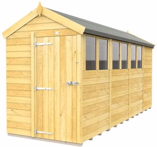 Buttercup Farm Brown Apex Wood Garden Shed with Single Door and Windows W: 147 cm, D: 454 cm, H: 217 cm