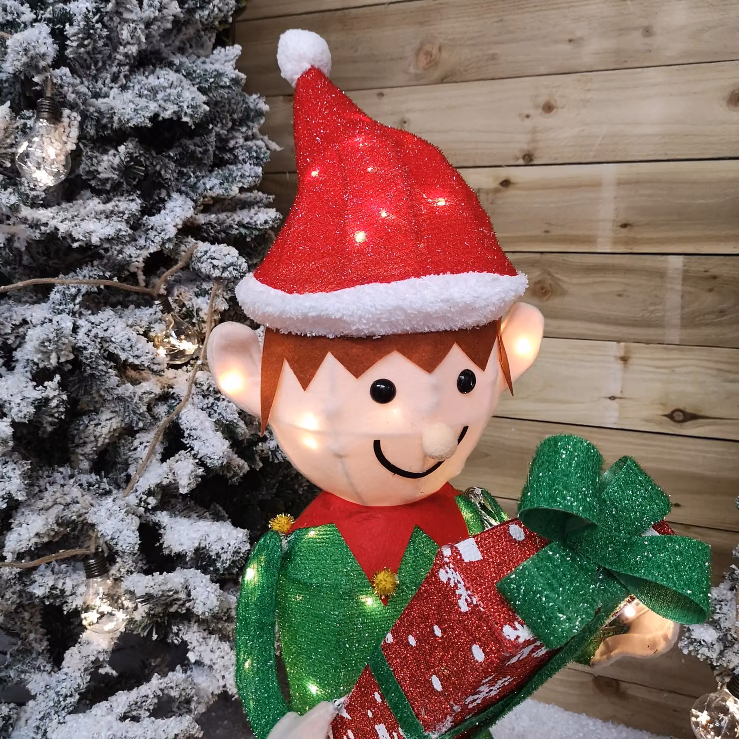 Samuel Alexander 107cm LED Lit Elf Character with Present Christmas Decoration in Green, Red and Black – 3