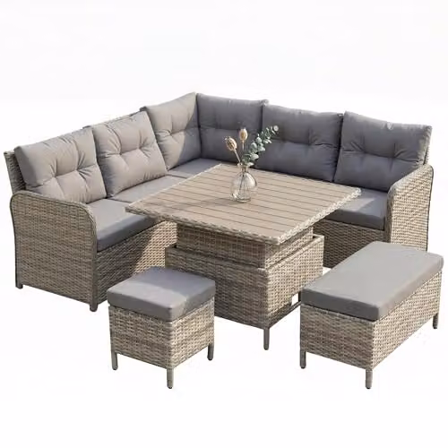 Outsunny 7 Seater Rattan Garden Furniture Set in Grey with Upholstered Cushions, W/D/H: 123 x 55 x 84 cm – 1