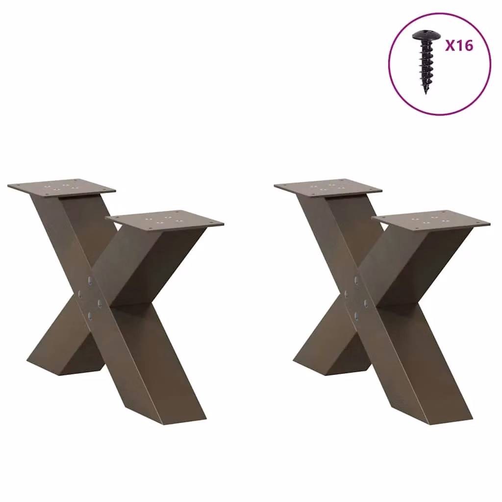 Berkfield Home X-Shaped Coffee Table Legs, 2 Pieces, Brown Steel – 2