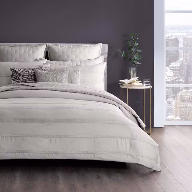 Donna Karan Silky Striped Double Duvet Cover in Silver Grey