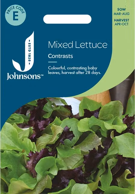 Johnsons Seeds Mixed Lettuce Contrasts Vegetable Seeds, Red, Green and Multicolour