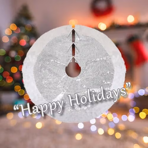 VFM e-Store Christmas Sequin Tree Skirt Decoration in Silver and White, W: 49 cm, D: 31 cm – 3