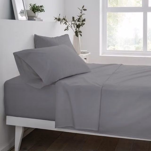 Smart Living King Size Polycotton Non-Iron Easy Care Fitted Bedsheet, Grey, Depth: 32 cm – 1