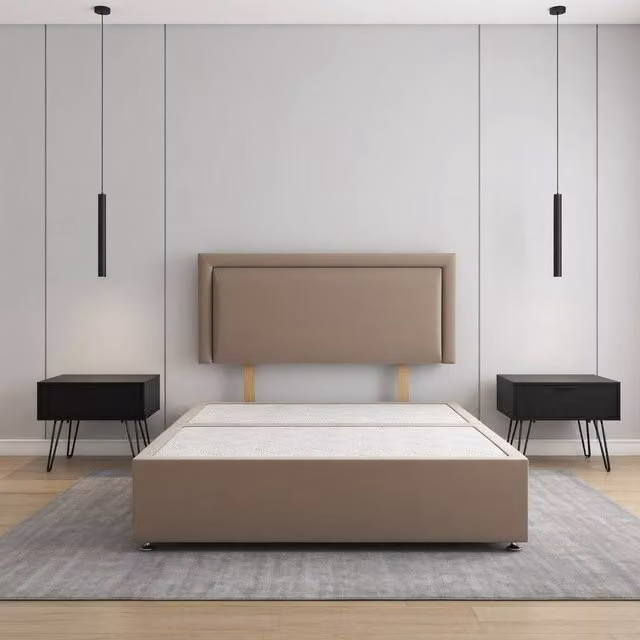 Regional Furnishings Luxury Small Double Divan Bed Base with 24 inch Headboard in Bronze Plush Velvet, W/D/H: 120 x 200 cm