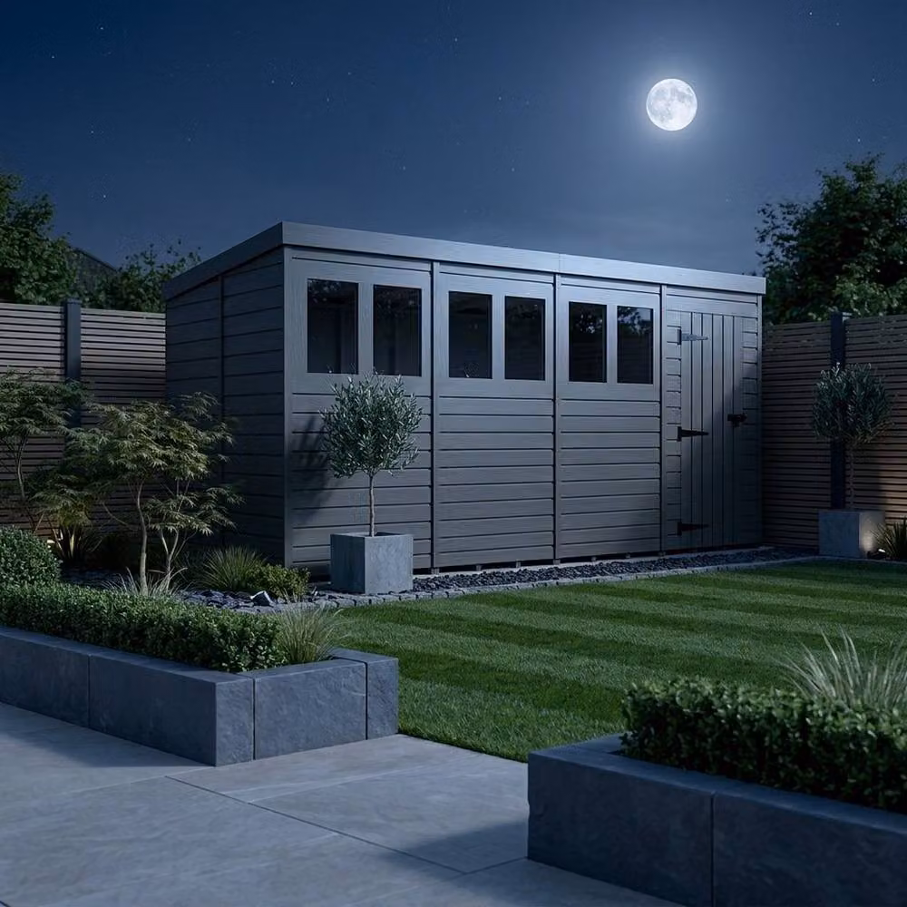 Buttercup Farm Grey Composite Pent Garden Shed with Single Door and Windows W/D/H: 274 x 183 x 210 cm – 3