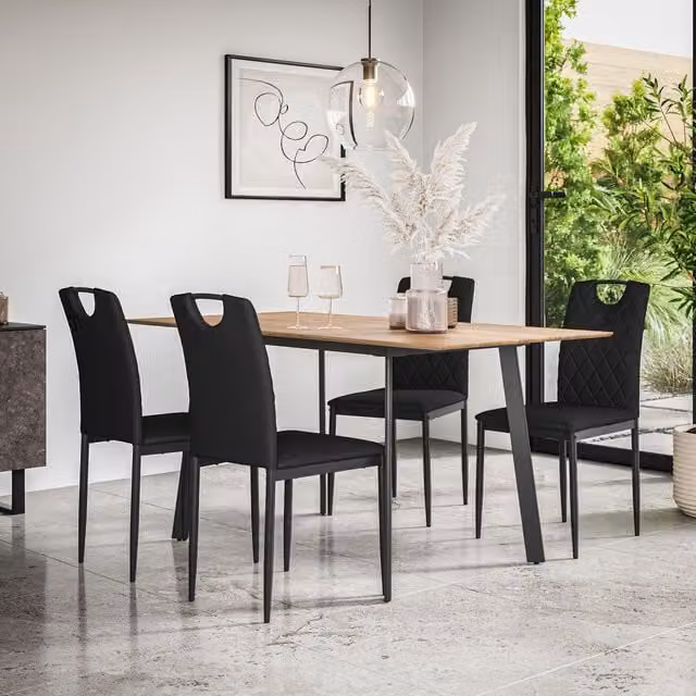 More4Homes Haydon Extending Dining Table and Monza Faux Leather Chair Set, Oak Effect and Black – 1