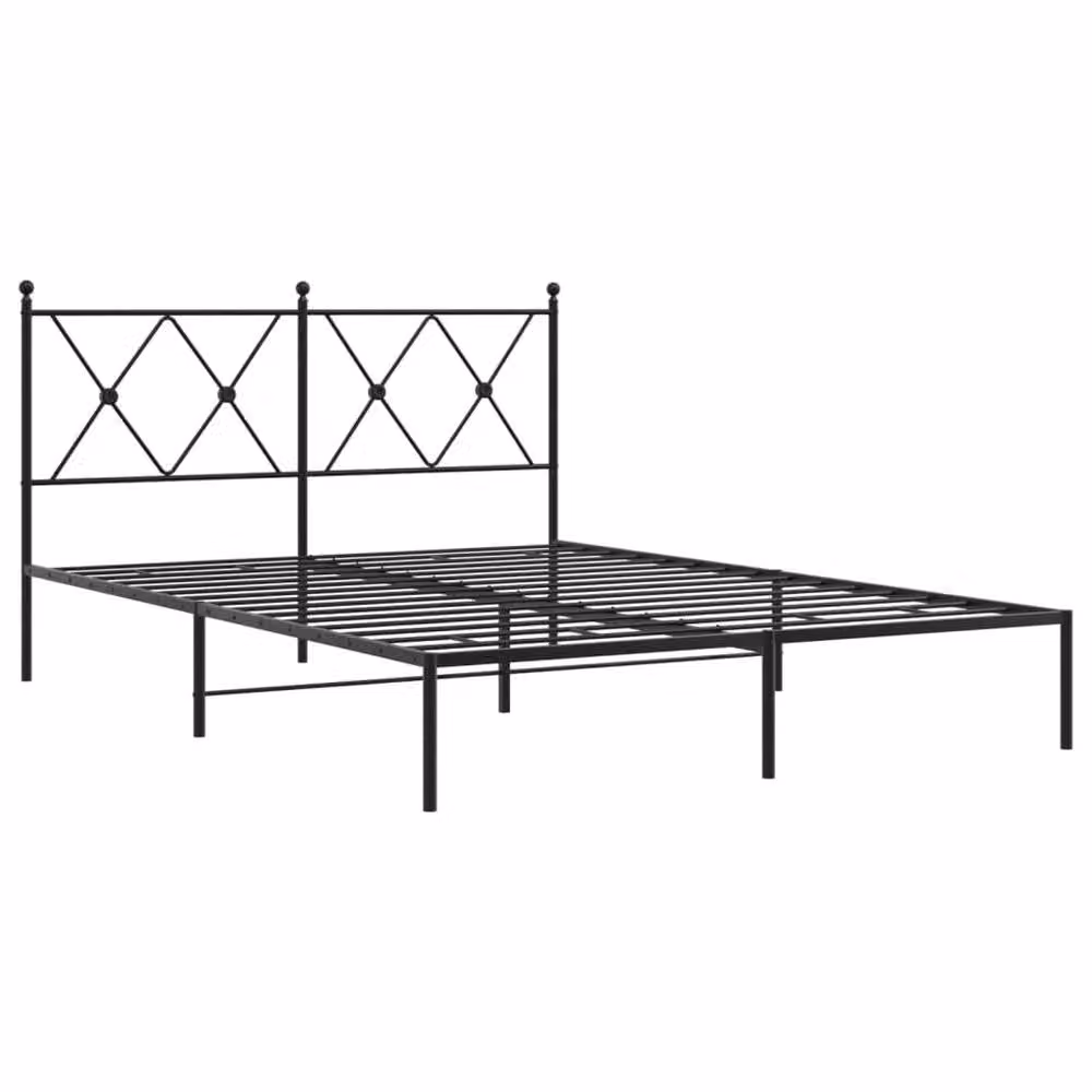 Berkfield Home Metal Bed Frame with Headboard, Black, W: 135 cm, D: 190 cm – 3