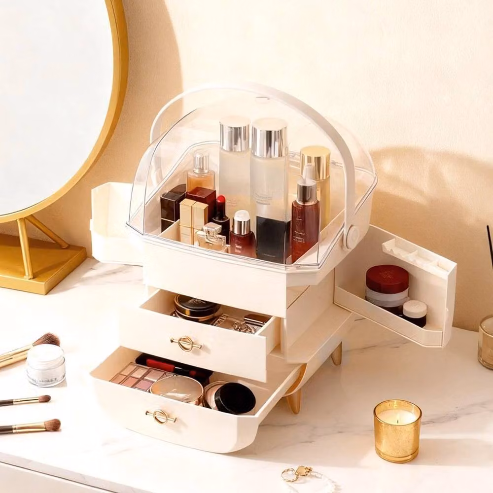 Kelvenix Multi-functional White Transparent and Gold Cosmetic Case Storage Box W: 42.5 cm, D: 27.0 cm – 2