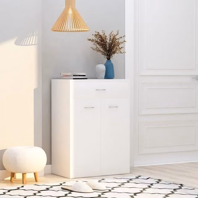 Berkfield Home White Modern Shoe Cabinet with Hinged Doors and Internal Drawers, W/D/H: 60 x 35 x 84 cm