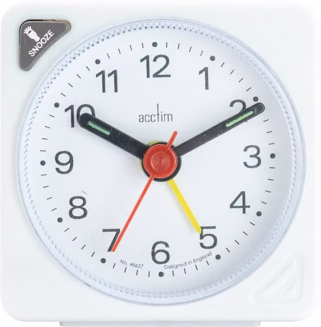 Acctim Ingot Analogue Tabletop Alarm Clock with Snooze and Illumination, White