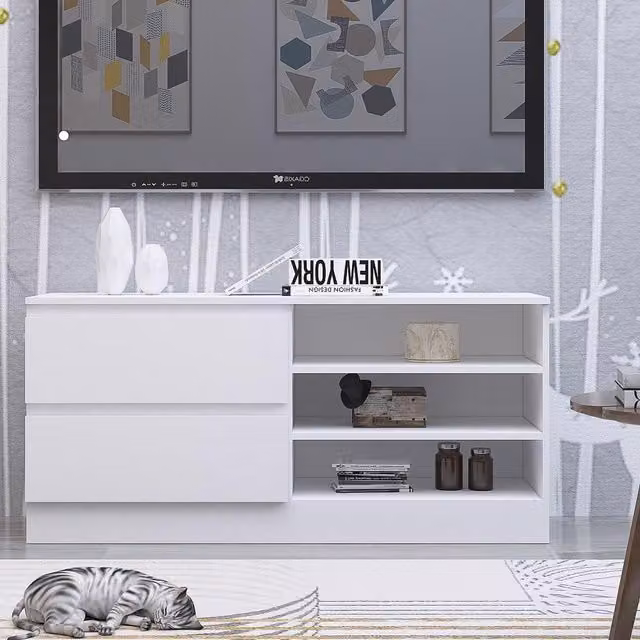 FWStyle Modern 2 Drawer Widescreen TV Unit in White