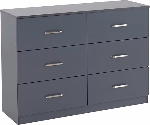 Seconique Dakota 6 Drawer Chest in Dark Grey, H 110 x W 60 x D 36 cm