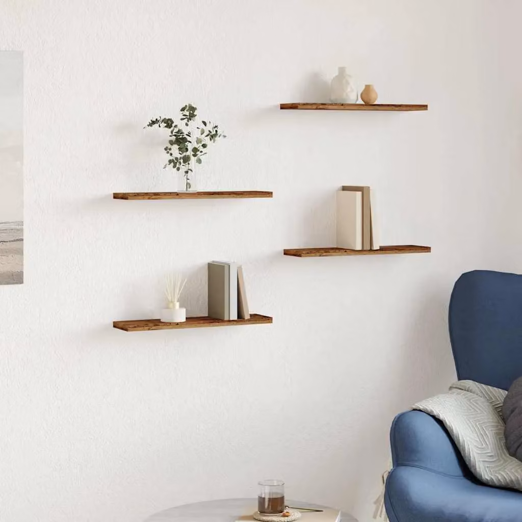 Berkfield Home Set of 4 Rustic Old Wood Wall Shelves in Brown, W/D/H: 40 x 20 x 1.5 cm – 2
