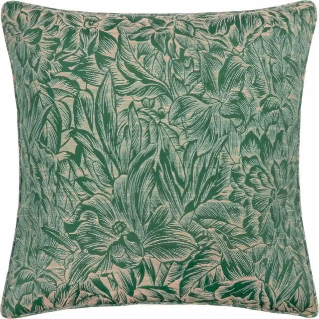 Wylder Nature Floral Jacquard Square Cushion in Green with Feather Filling