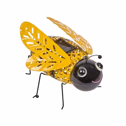 mysmartbuy Solar Powered Silhouette Buzzy Bee Metal Garden Ornament with LED Light, Yellow, H: 16 cm, W: 26 cm, D: 23 cm – 3