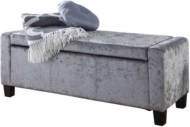 FORGEVIO Grey Crushed Velvet Ottoman Seat and Storage Blanket Box – 1