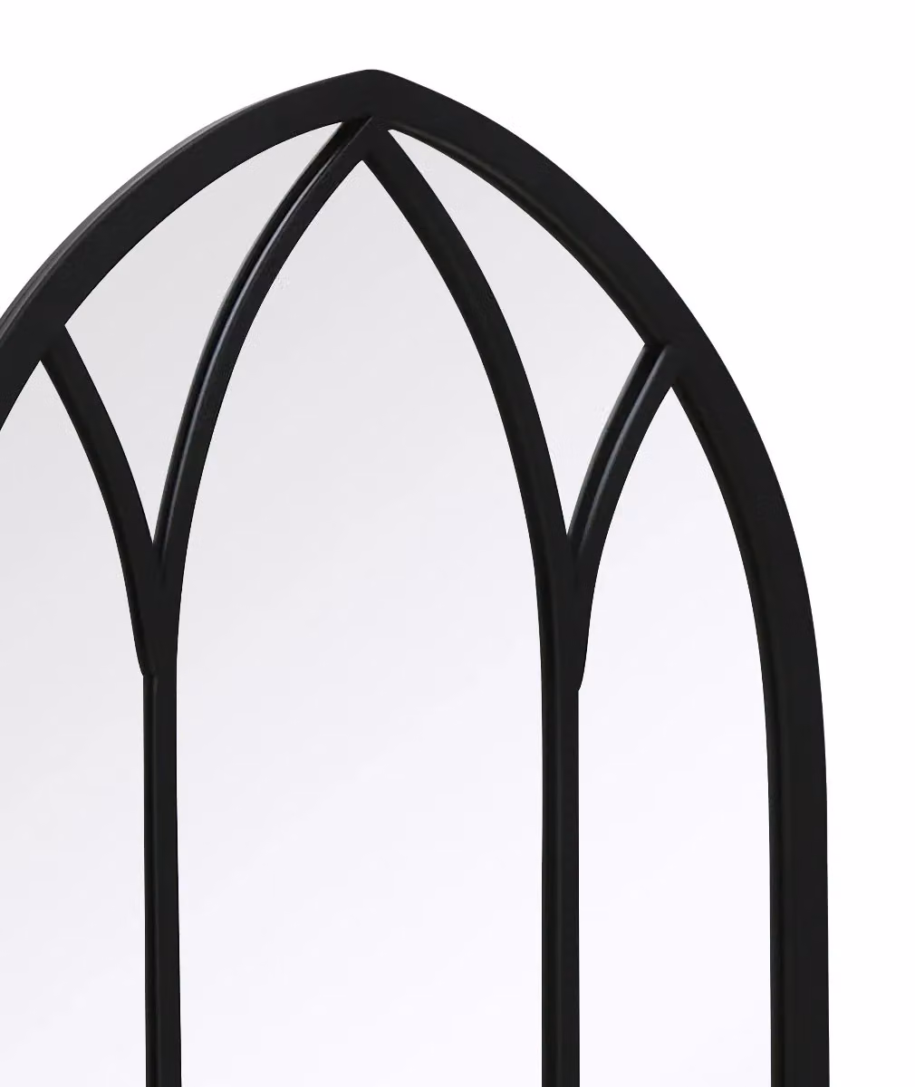 MirrorOutlet Black Metal Framed Arched Garden Wall Mirror, W: 83 cm, H: 48 cm – 4
