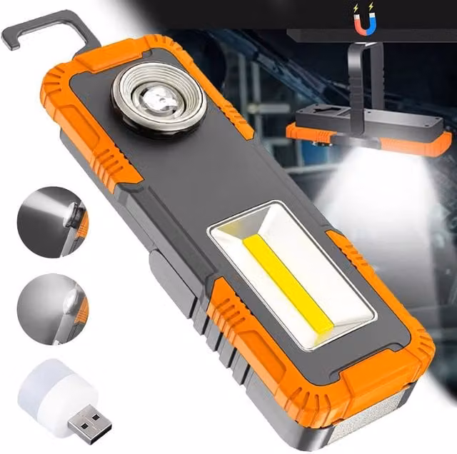 Hinsinc Rechargeable LED Magnetic Work Light and Emergency Hand Torch in Multicolour