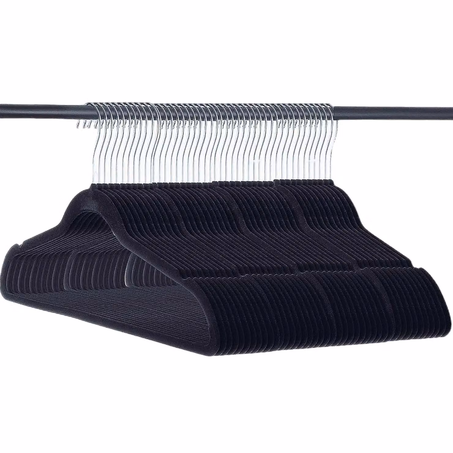 Simpa Heavy Duty Velvet Non-Slip Space Saving Clothes Hangers with 360 Degree Swivel Hook, 50 Pack, Black and Silver – 2