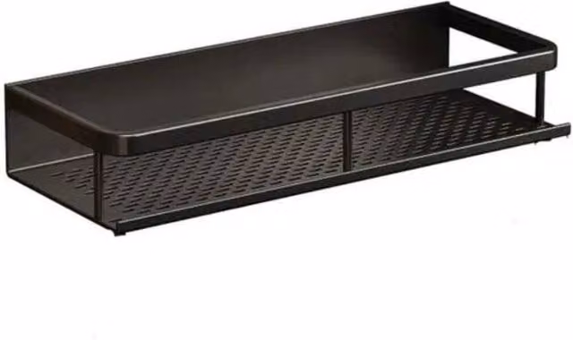 PAWNORA Wall Mounted Aluminium Shampoo Bottle Shower Rack, Black, Width: 30 cm – 1