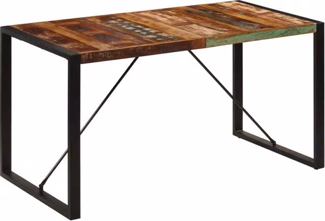 Berkfield Home Rectangular Dining Table in Multicolour Solid Reclaimed Wood, W/D/H: 140 x 70 x 75 cm