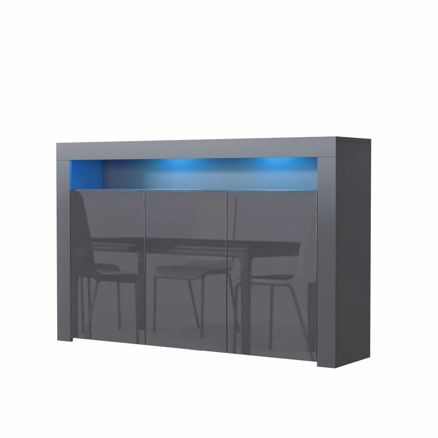 Mex Furniture LTD Modern Glossy Sideboard with Integrated LED Lighting in Dark Grey, W: 155 cm, H: 92 cm, D: 40 cm – 2