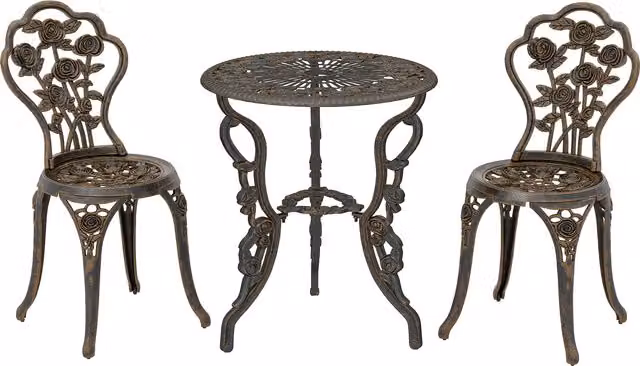 Outsunny Vintage Rose Outdoor Bistro Set with Round Table and 2 Chairs in Powder Coated Aluminium Metal Finish