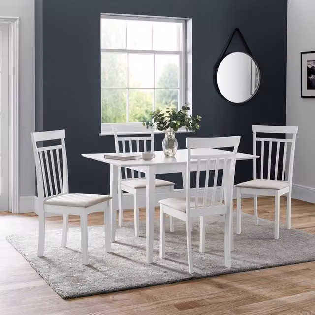 Julian Bowen Modern White Lacquered Wood Extendable Rectangular Dining Table and Chairs Set