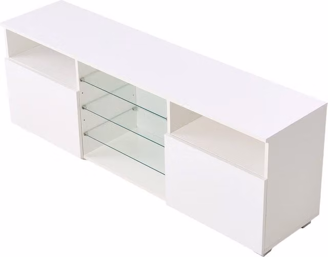 Livingandhome Modern White Matt TV Unit with Glass Storage