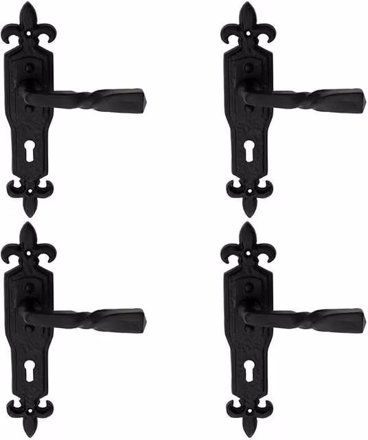 Loops 4 Pairs of Forged Twisted Ornate Lever on Lock Backplate, Black Antique, W: 226 mm x D: 50 mm