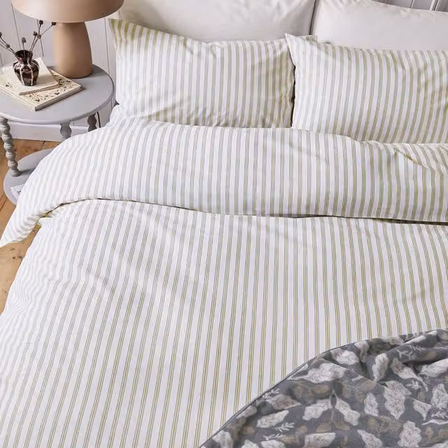 Helena Springfield Harvest Moon Ticking Stripe Cotton Duvet Cover and Pillowcase Set in Beige and Grey, W/D/H: 200 x 200 cm – 2