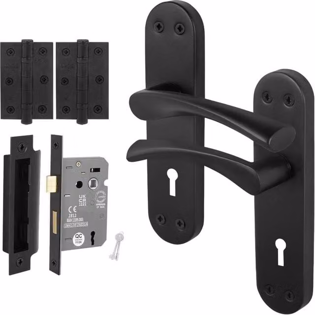 AFIT Black Twist Handle Sashlock Hinges Set with Novi Backplate, Matt Black, 150 x 150 mm