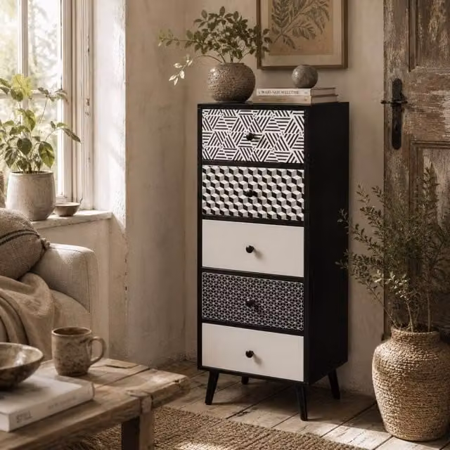 Wyld Haus Rerora Scandi Monochrome 5 Drawer Chest in Black and Grey – 1